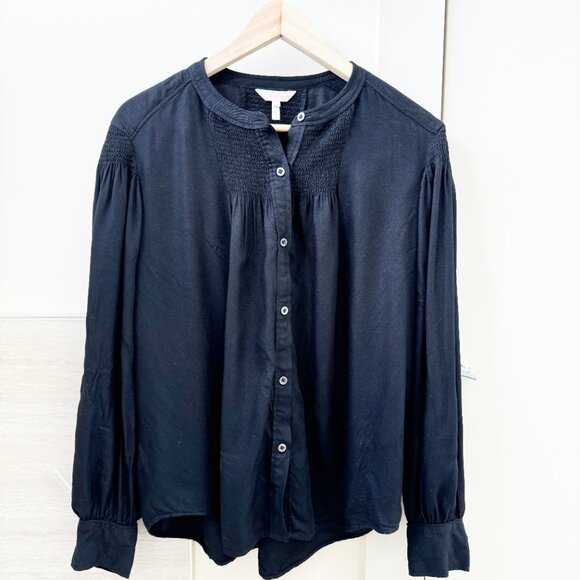 Rebecca Taylor Black Smocked Modern Peasant Blouse Large Long Sleeve - Picture 1 of 9